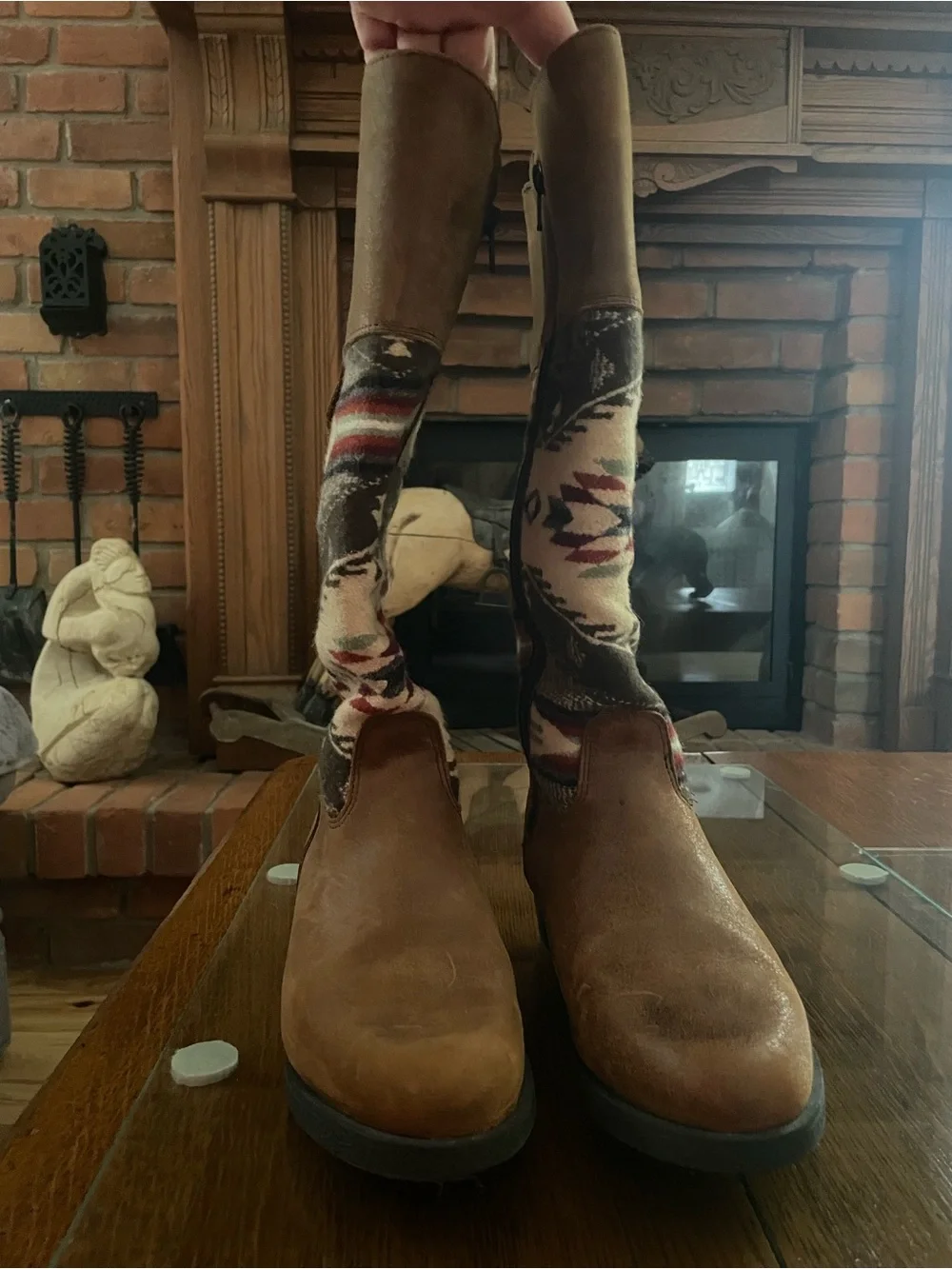 Brown Leather & Aztec Knit Mid-Calf (6) - Picture 2 of 15